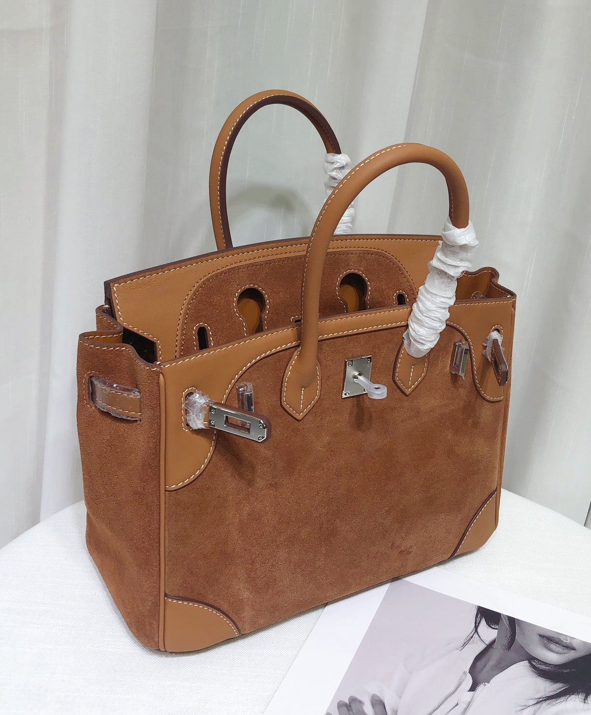 Handcrafted 12-Inch Cowhide Leather Suede Tote Bag