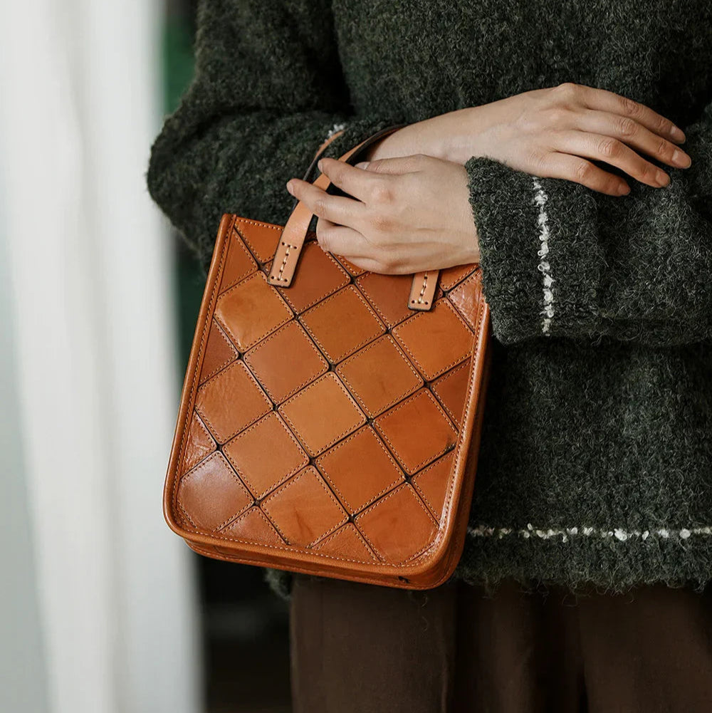 Handmade Italian Quilted Leather Mini Tote Bag