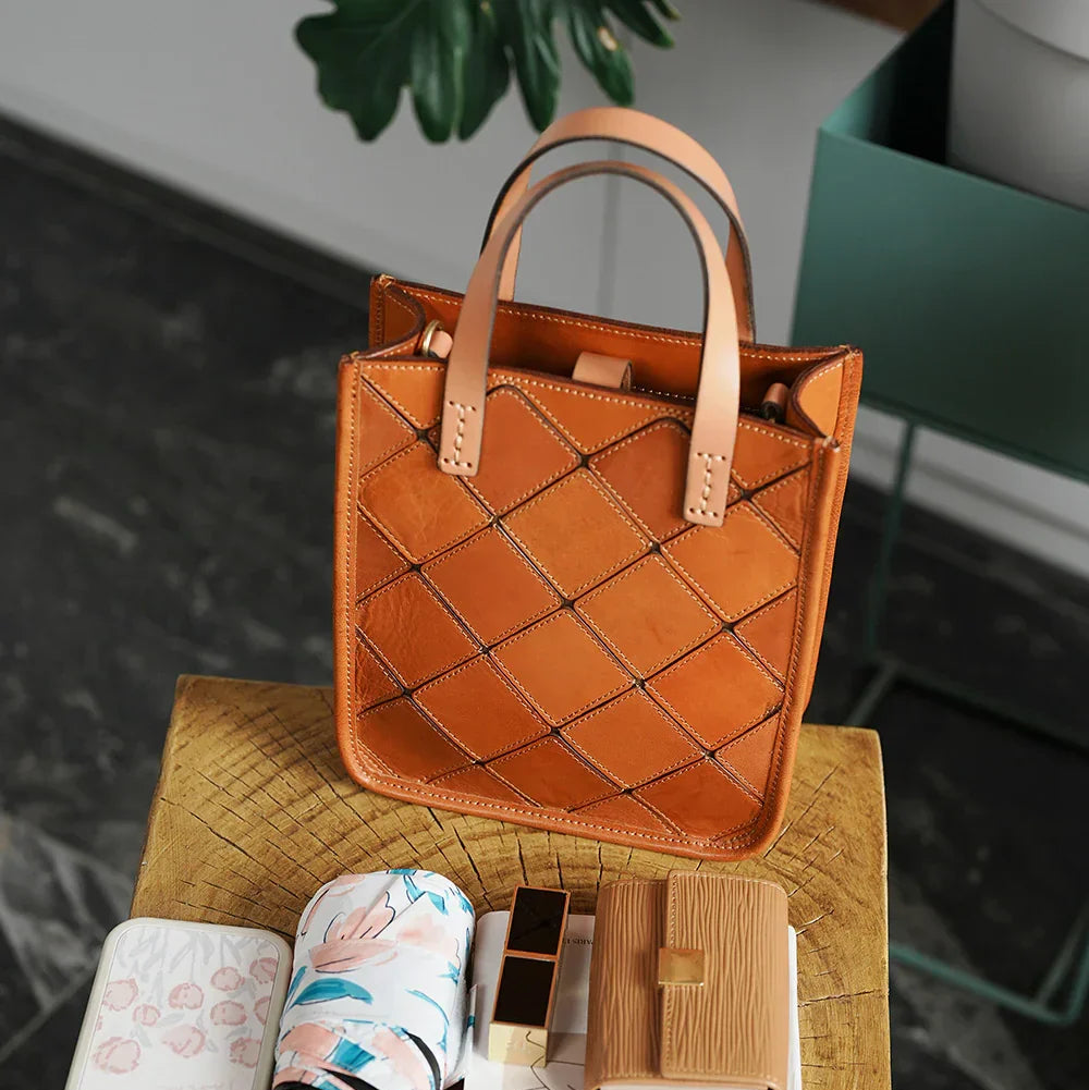 Handmade Italian Quilted Leather Mini Tote Bag