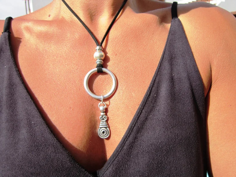 Bohemian Silver Ring Pendant Necklace