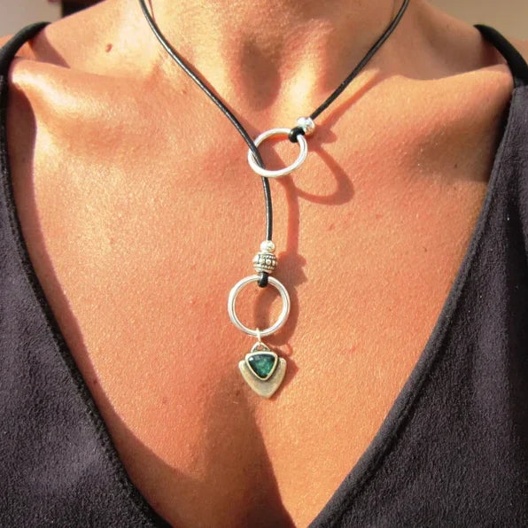 Boho Leather & Silver Necklace by Christina Shiefer