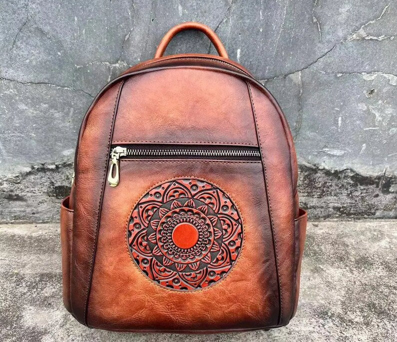 Embossed leather Backpack
