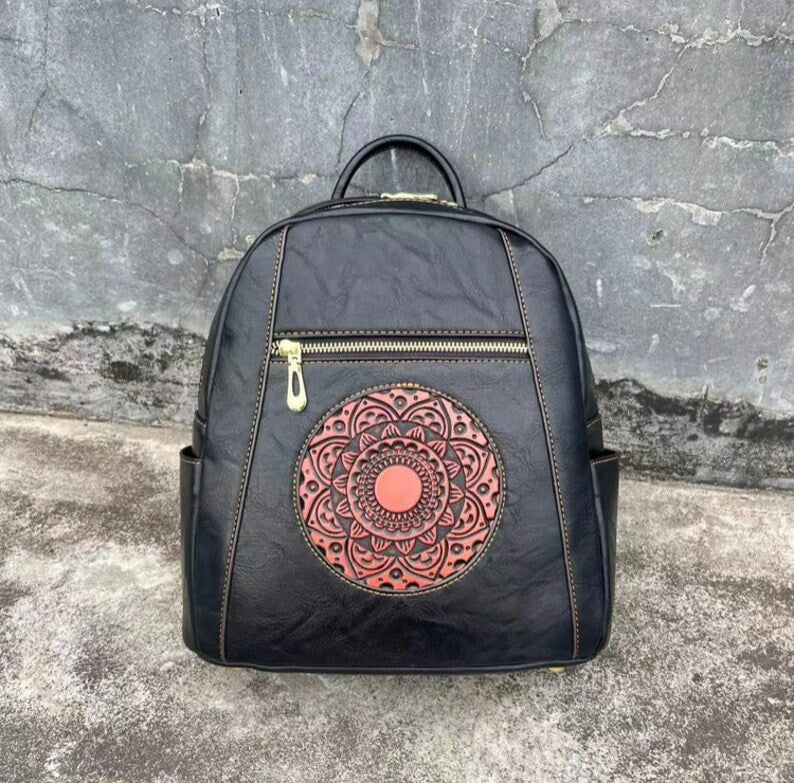Embossed leather Backpack