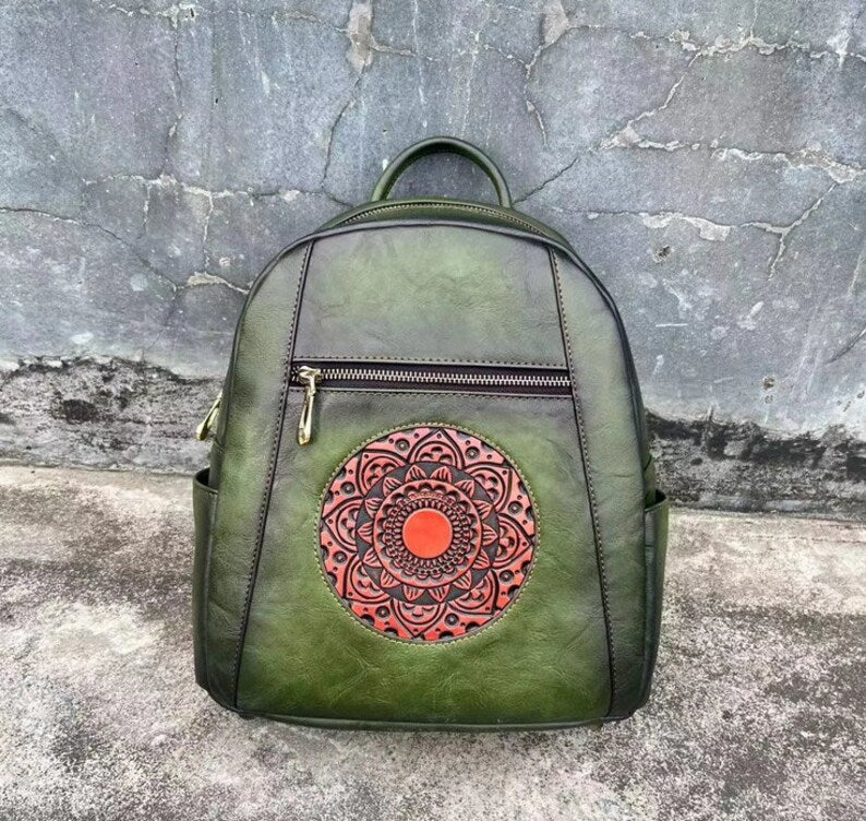 Embossed leather Backpack
