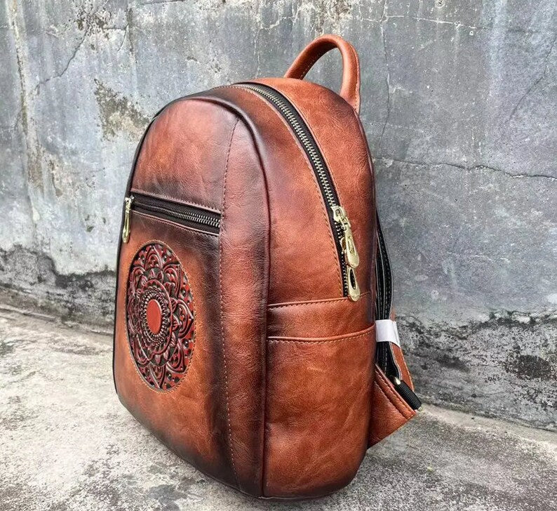 Embossed leather Backpack