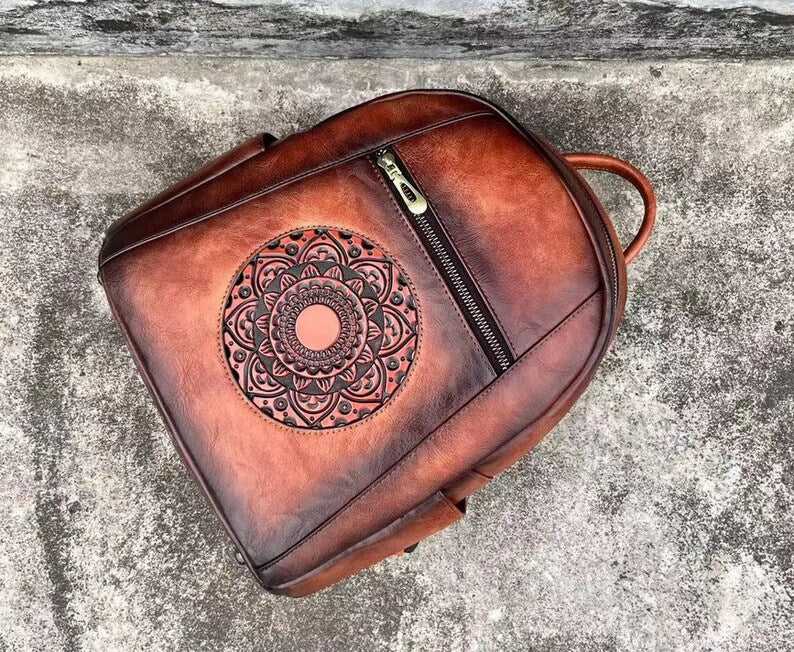 Embossed leather Backpack