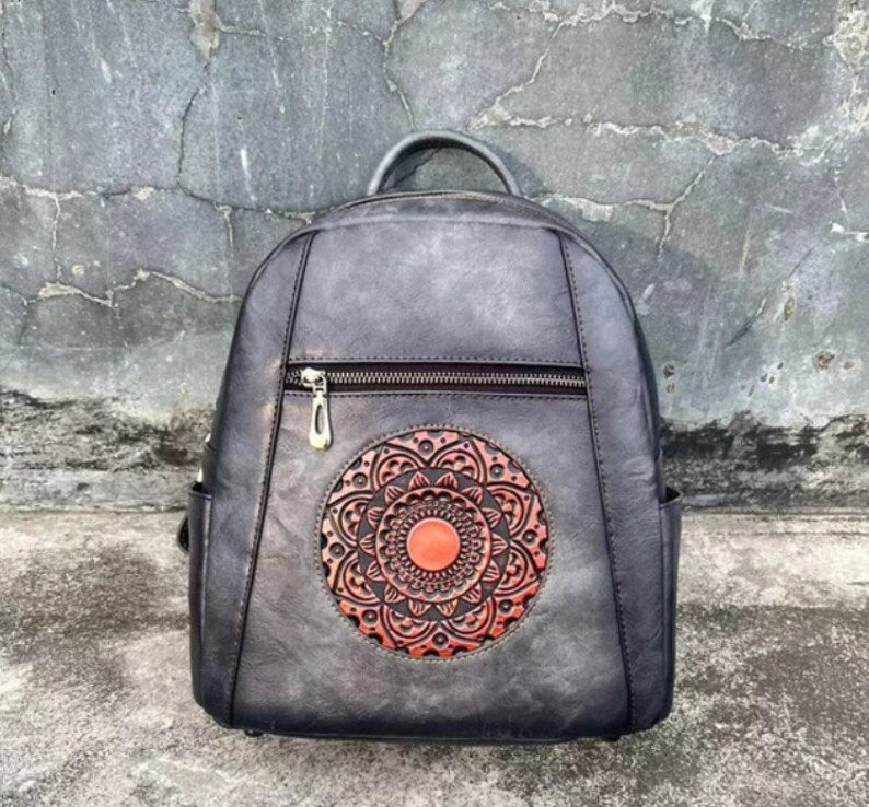 Embossed leather Backpack
