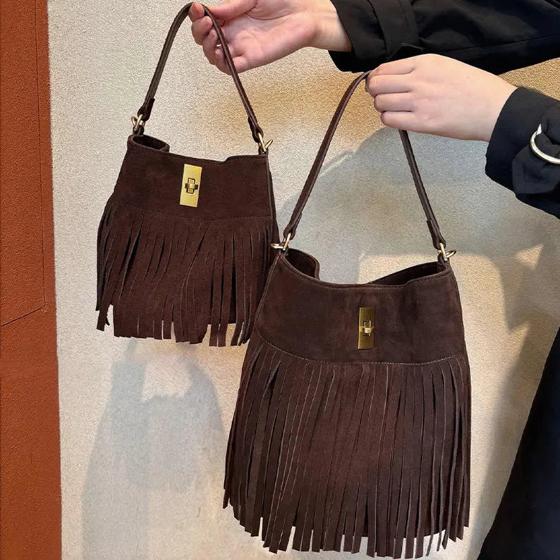 TOGO Cowhide Leather Bag with Tassels