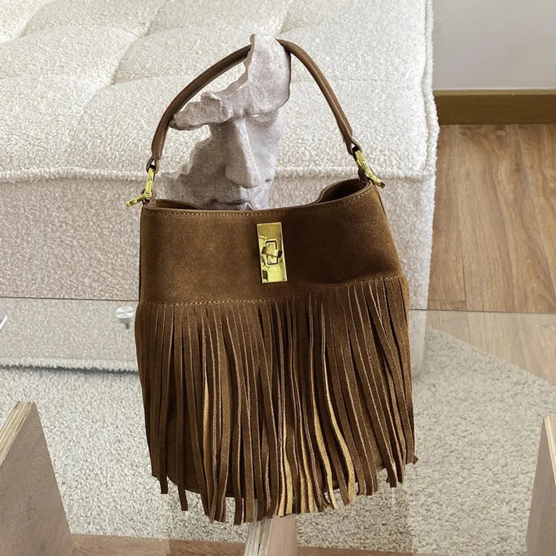 TOGO Cowhide Leather Bag with Tassels