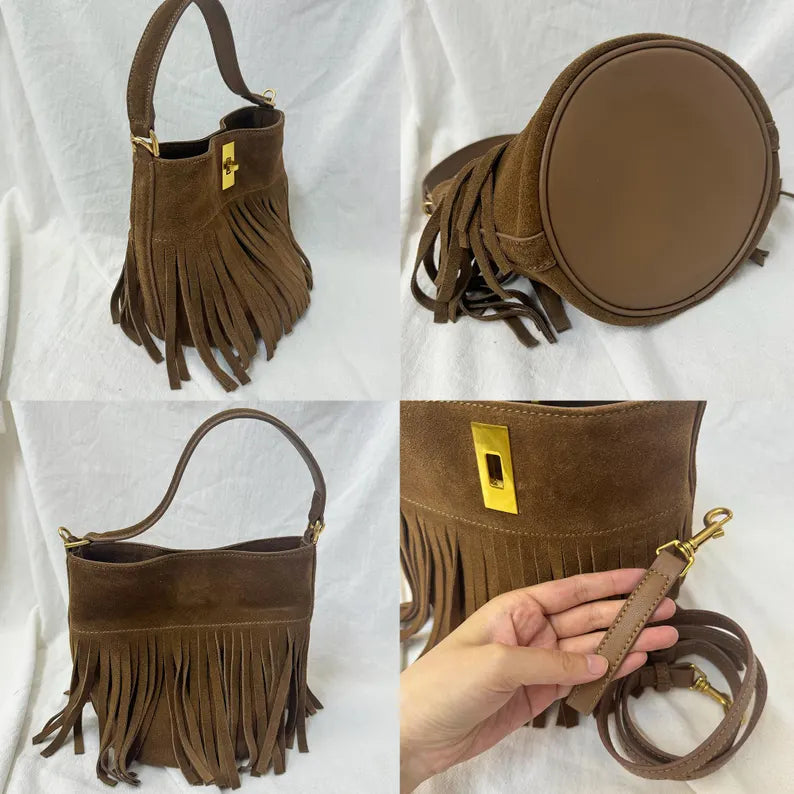 TOGO Cowhide Leather Bag with Tassels