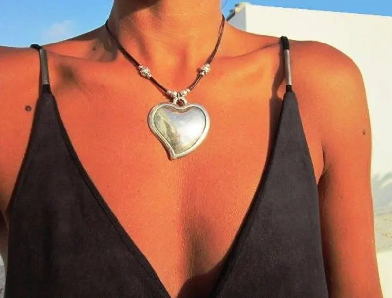Heart Pendant Leather Necklace