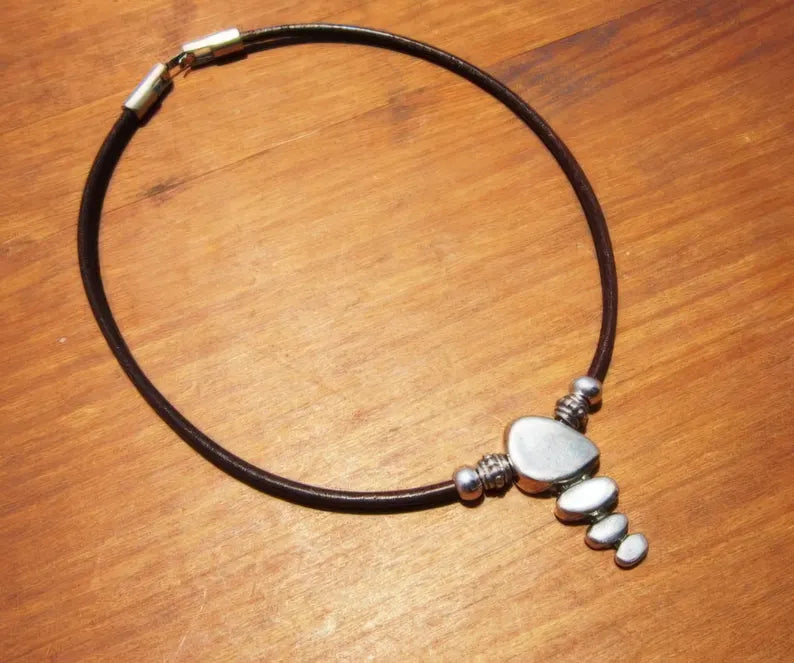 Leather Choker Necklace with Silver Pendant