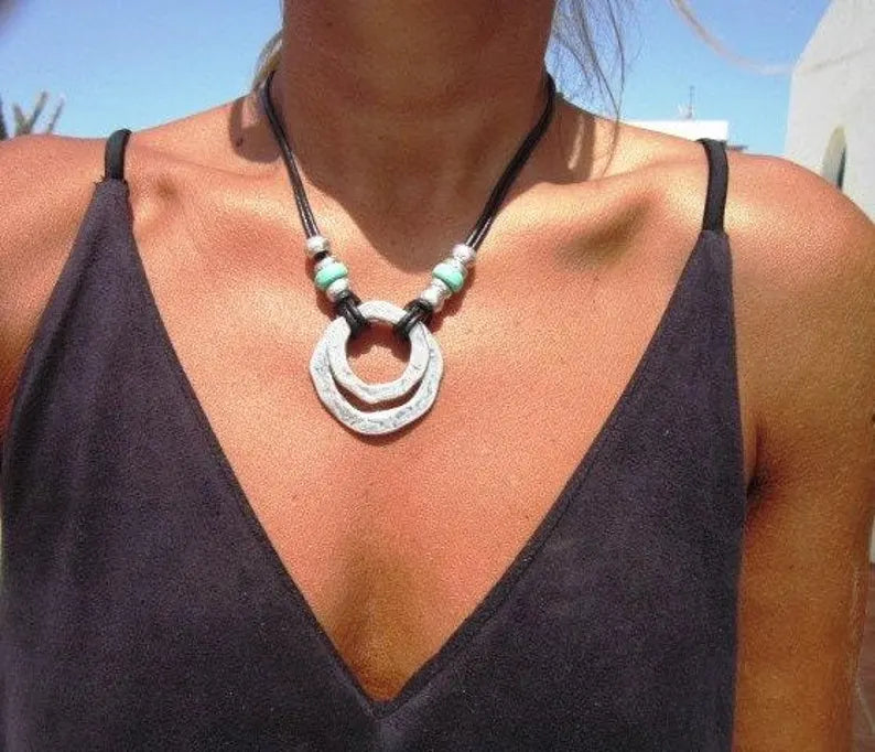 Bohemian Silver &amp; Turquoise Pendant Necklace