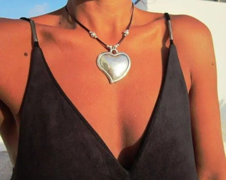Heart Pendant Leather Necklace