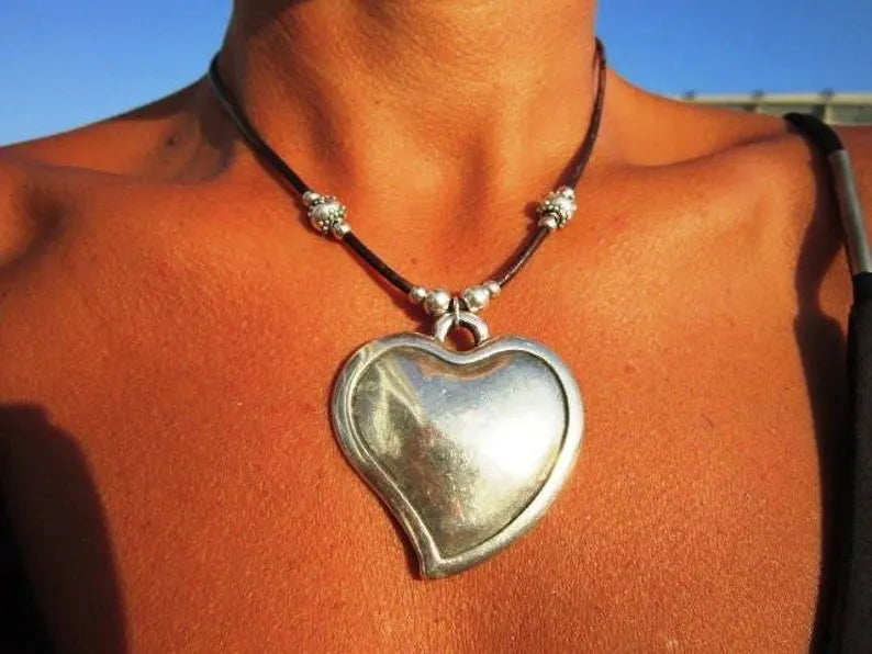 Heart Pendant Leather Necklace