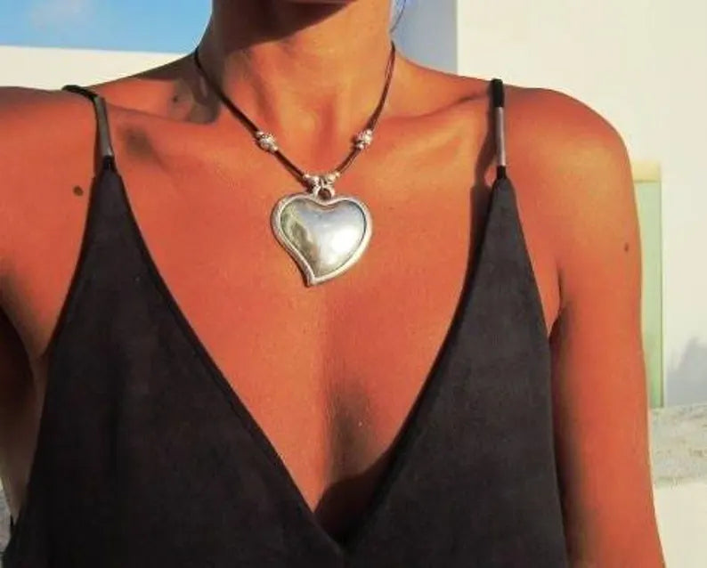 Heart Pendant Leather Necklace