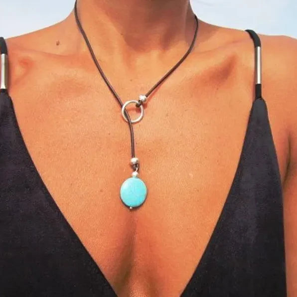 Turquoise Stone Lariat Necklace by Christina Shiefer