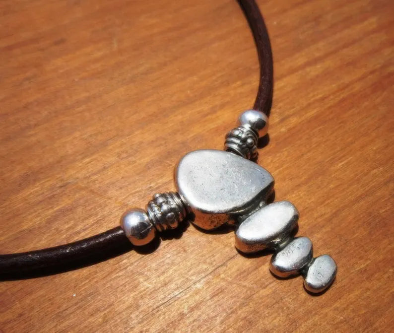 Leather Choker Necklace with Silver Pendant