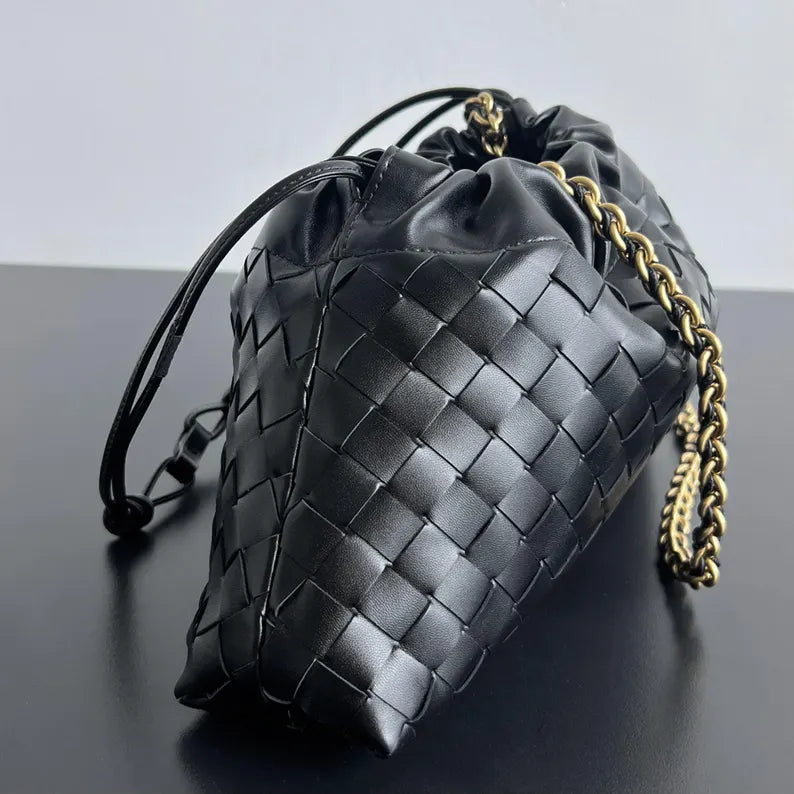 Woven Lambskin Leather Chain Shoulder Bag