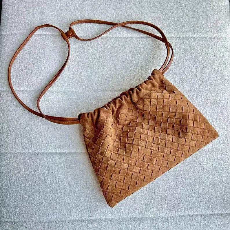 Handwoven Suede Shoulder Bag