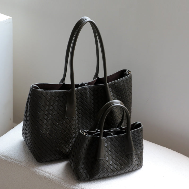 Woven Cowhide Leather Tote Bag
