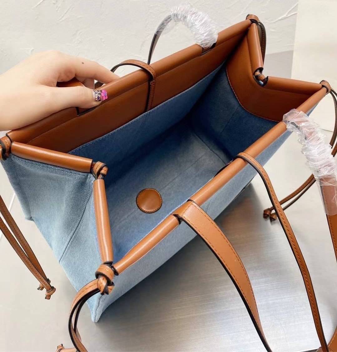 LOEWE  Blue canvas and leather tote bag